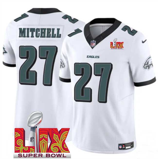 Men & Women & Youth Philadelphia Eagles #27 Quinyon Mitchell White 2025 Super Bowl LIX Patch New F.U.S.E. Vapor Limited Stitched Jersey